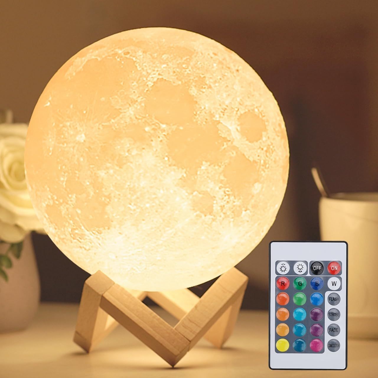 16-Color Moon Lamp with Stand & Remote